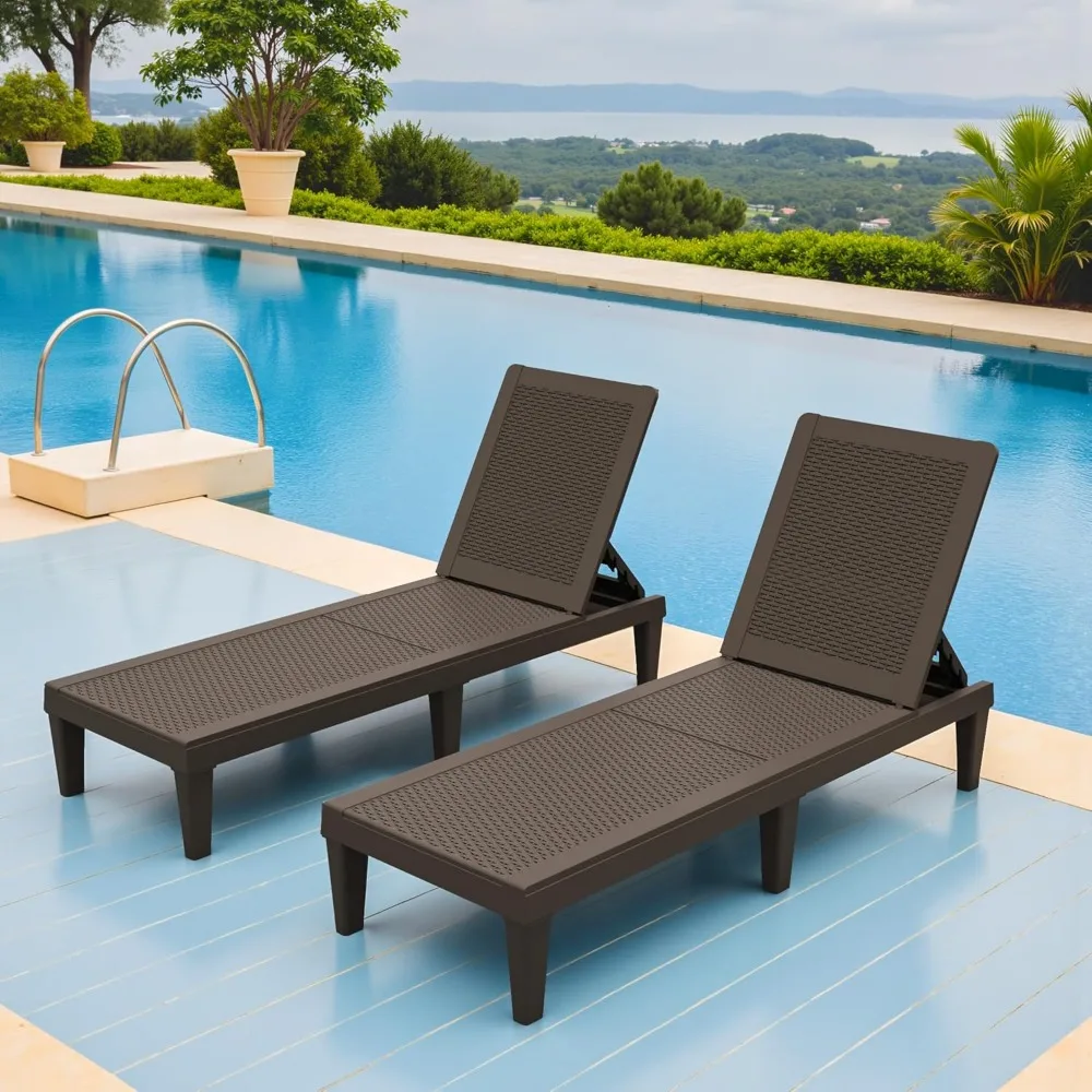 

Outdoor Chaise Lounge Chairs Set of 2 with 5-Position Adjustable Backrest, Waterproof PP Sun Loungers for Garden Pool Beach Pat