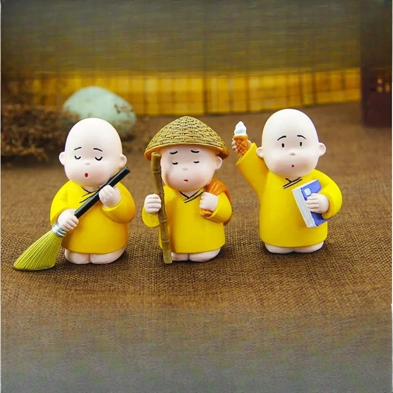 3 قطعة تماثيل الراهب البوذي شاولين الحلي ديكور المنزل للسيارة ثقالة الورق فنغ شوي المنمنمات الهدايا