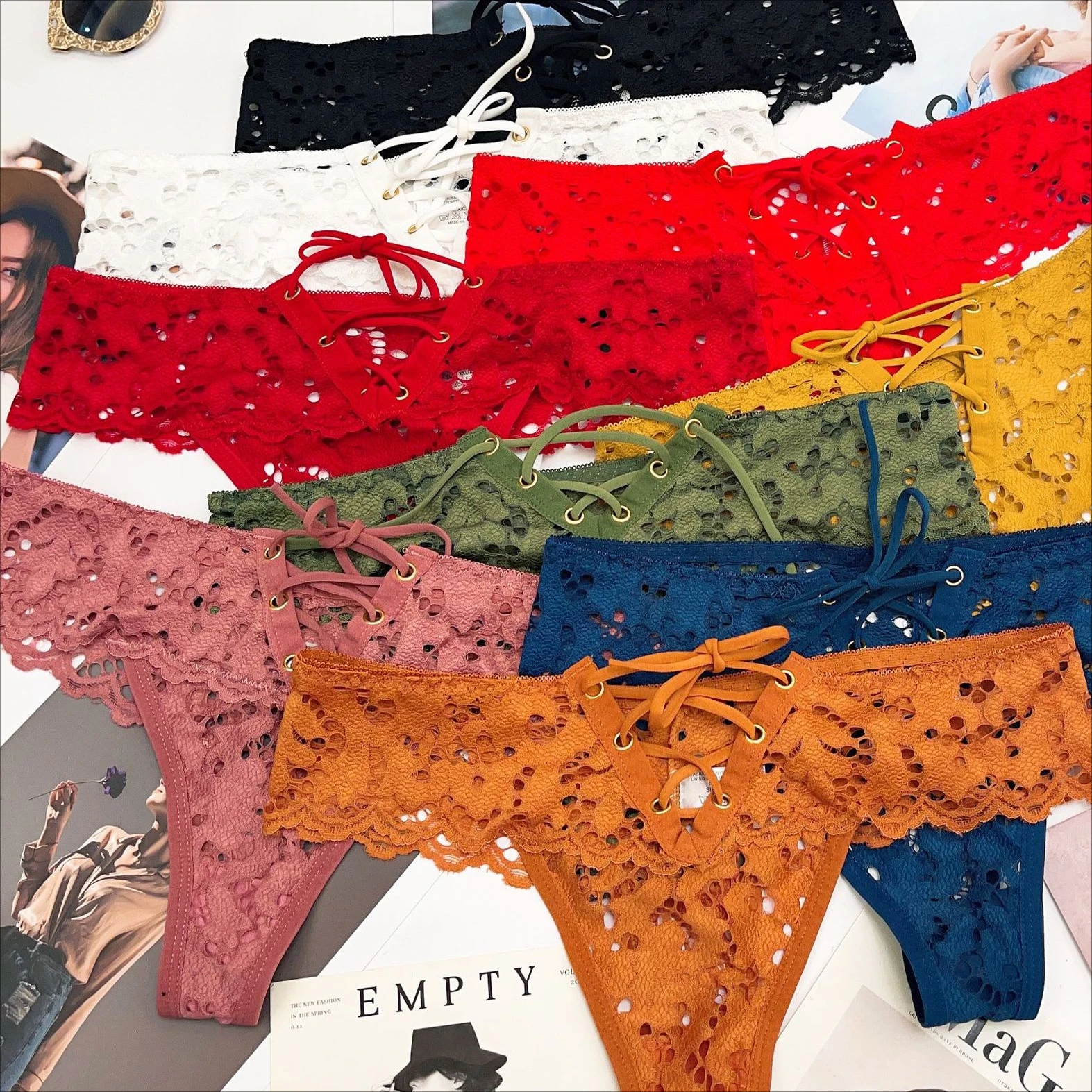 SP&CITY Lace Embroidery Bandage Sexy Thongs Transparent Underwear for Women Large Size Mesh Hollow Out Panties Thin Soft Briefs