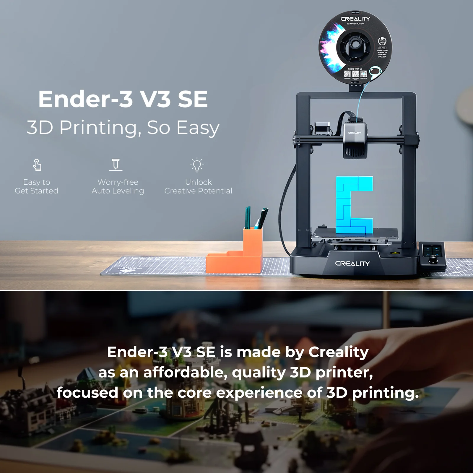 طابعة Creality Ender-3 V3 SE ثلاثية الأبعاد مع التسوية التلقائية CR Touch مقاس 220 * 220 * 250 مم وحجم الطباعة Sprite Direct Extruder Dual Z-axis #3