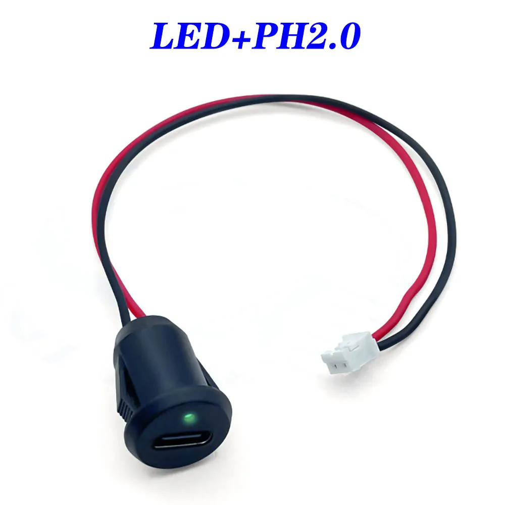 2pin Type-C glue injection direct pressure welding wire type female socket USB with LED light Type-C waterproof female socket