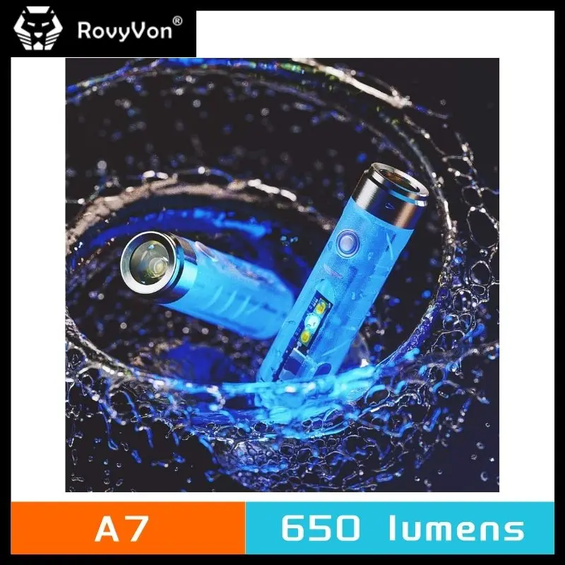 RovyVon Aurora A7 650Lumens Rechaegeable Keychain Flashlights, 8 Mode, Glow Blue,Super Bright With EDC Torch For Emergencies