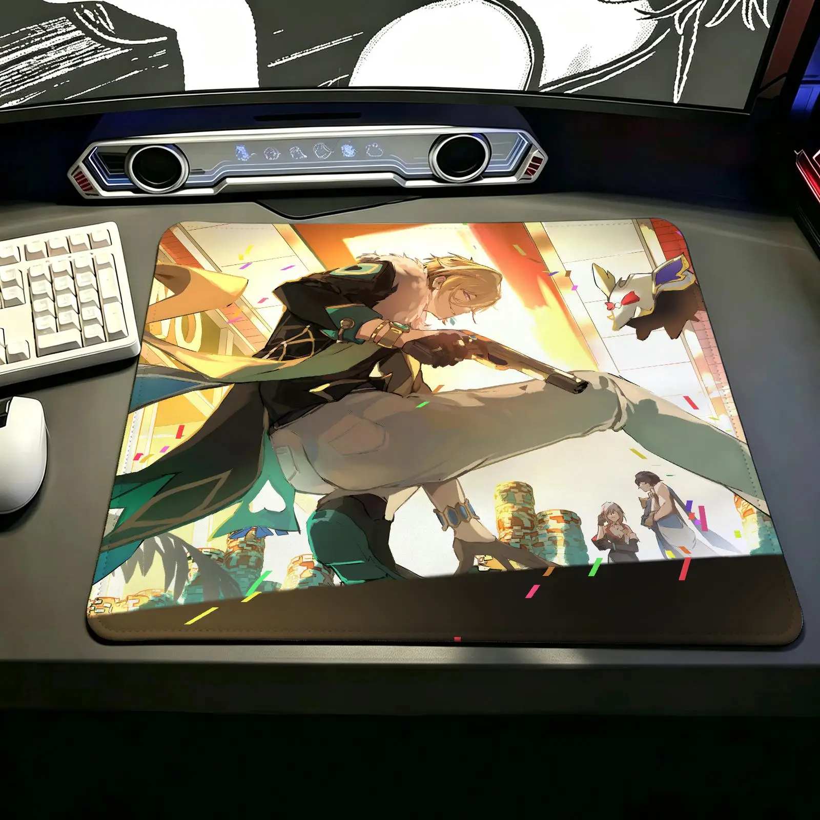 Honkai Star Rail Aventurine Waveflair Mouse Pad Reinforced Stitched Edge,Portable Non‑Slip Pad for E‑Sports Game Play