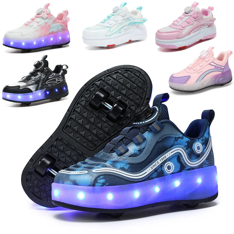 Runaway Shoes Girls Luminous Shoe USB Charging Led Light Shoe Adult Pulley Shoes