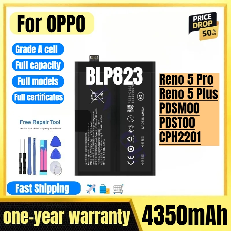 BLP823 for OPPO Reno 5 Pro/Reno 5 Plus/PDSM00/PDST00/CPH2201 Phone Battery High Quality High Capacity Replacement Bateria