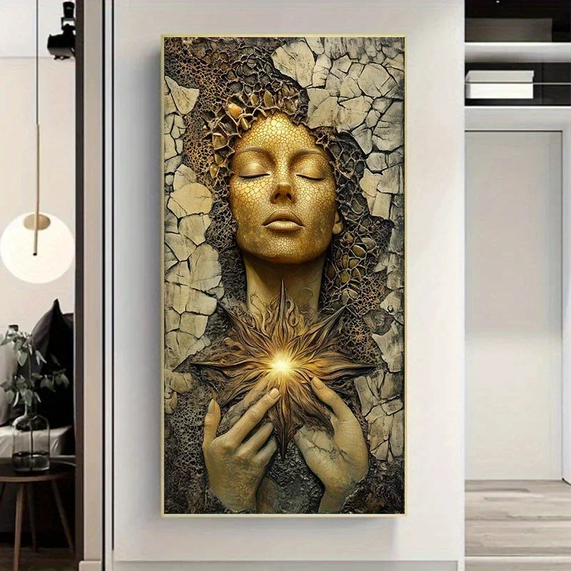 Modern Abstract Golden Human Face Starburst Design Poster, Modern Home Decor,For Living Room, Bedroom, Office, No Frame