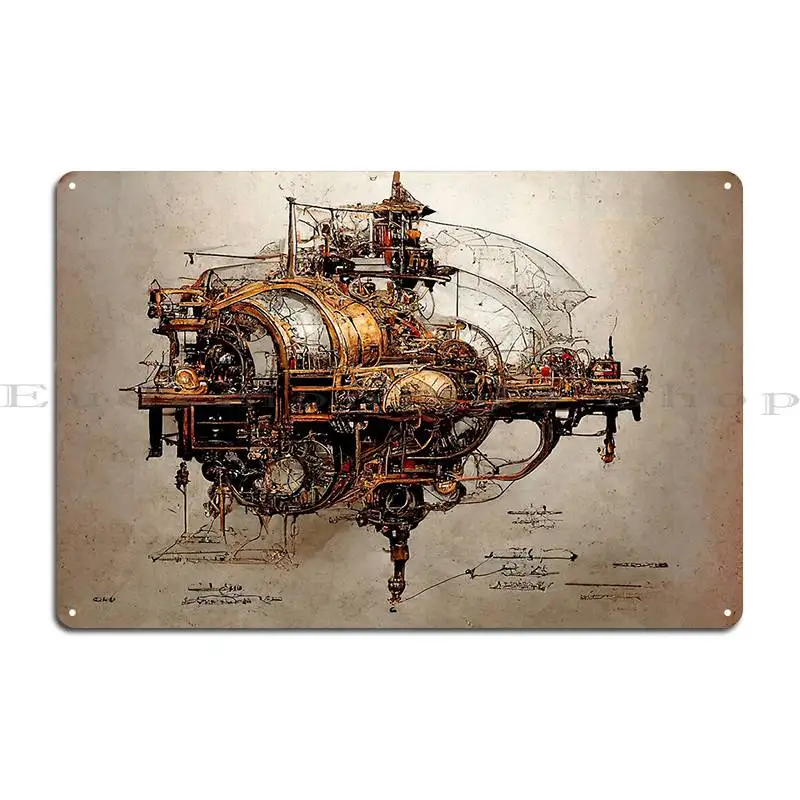 Steampunk Technical Schematic Metal Plaque Poster Painting Pub Mural Poster Designing Kitchen Tin Sign Poster