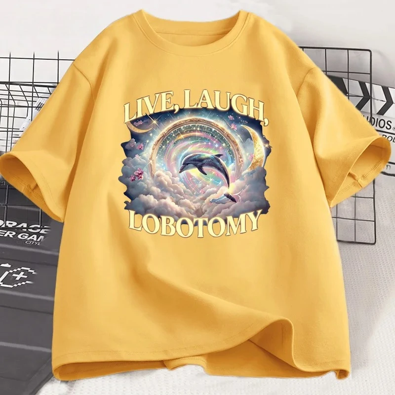 لايف اضحك لوبوتومي تي شيرت الرجال النساء مضحك دولفين WomenT-shirt سخيفة قصيرة الأكمام غريب خمر الجرافيك تي شيرت الصيف Y2K #6