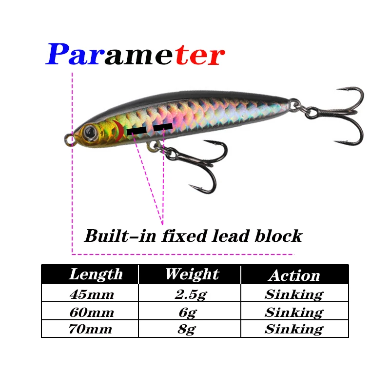 Testar Micro Sinking Pencil Bait 2.5g 6g 8g Hard Artificial Wobbler Stickbait Fishing Lure for Catfish Bass Pike Swimbaits