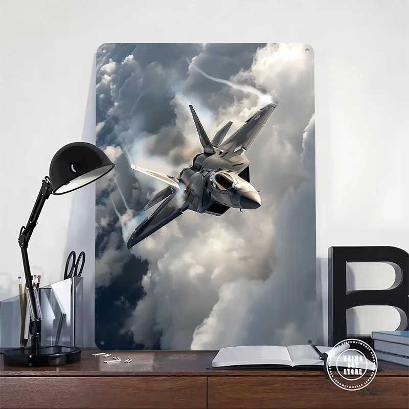 F-22 Raptor in Flight Printed Poster Customized Retro Wall Art Vintage Metal Tin Signs for Custom Plate Living Room Decoration