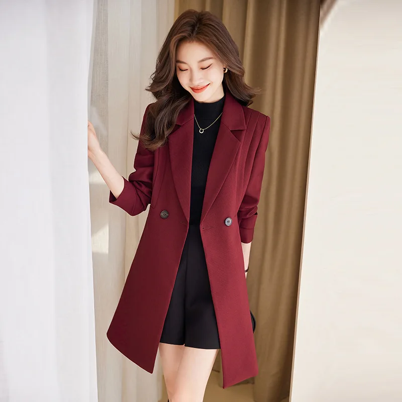 

High Quality Fabric Autumn Winter Formal Profession Blazers Feminino for Women Middle Long Ladies Office Work Wear Outwear