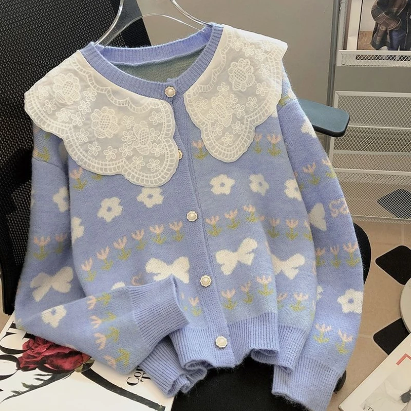 2025 الخريف والشتاء موضة جديدة المرأة أنيقة مطبوعة دمية الرقبة الحلو الرياح سترة تصميم تنوعا سترة الكشمير المعنقة #6