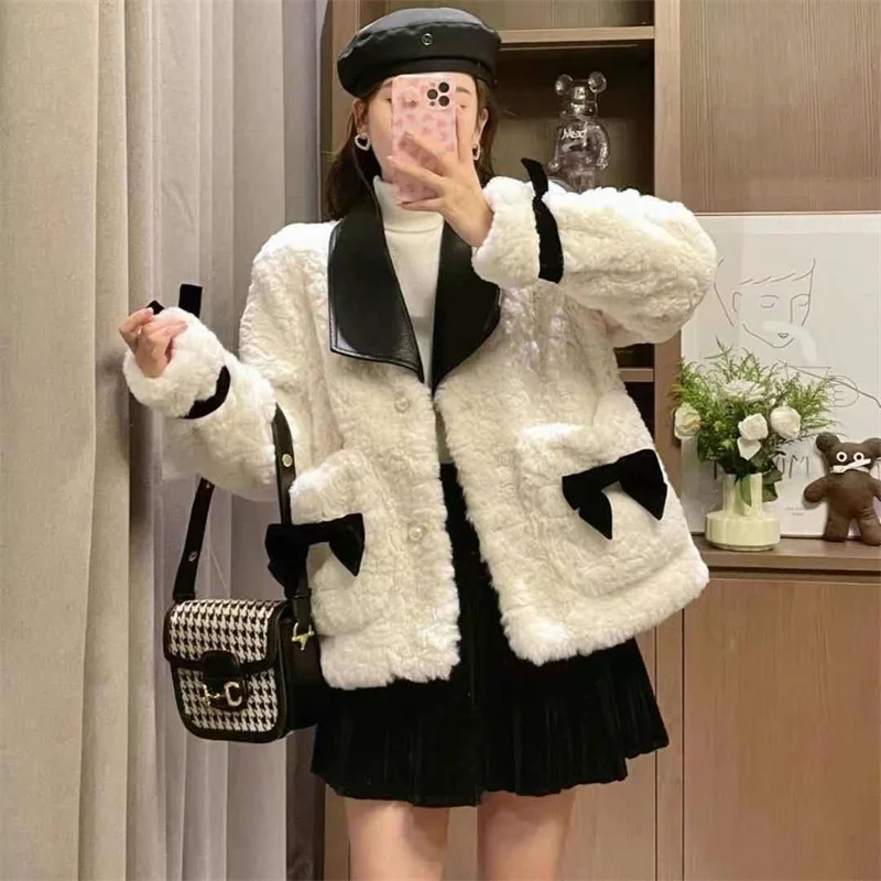 Rabbit Fur Imitation Fur AutumnWinter New Lamb Fur Short Coat with Cotton Thick Versatile Showing a Slim temperament for Women