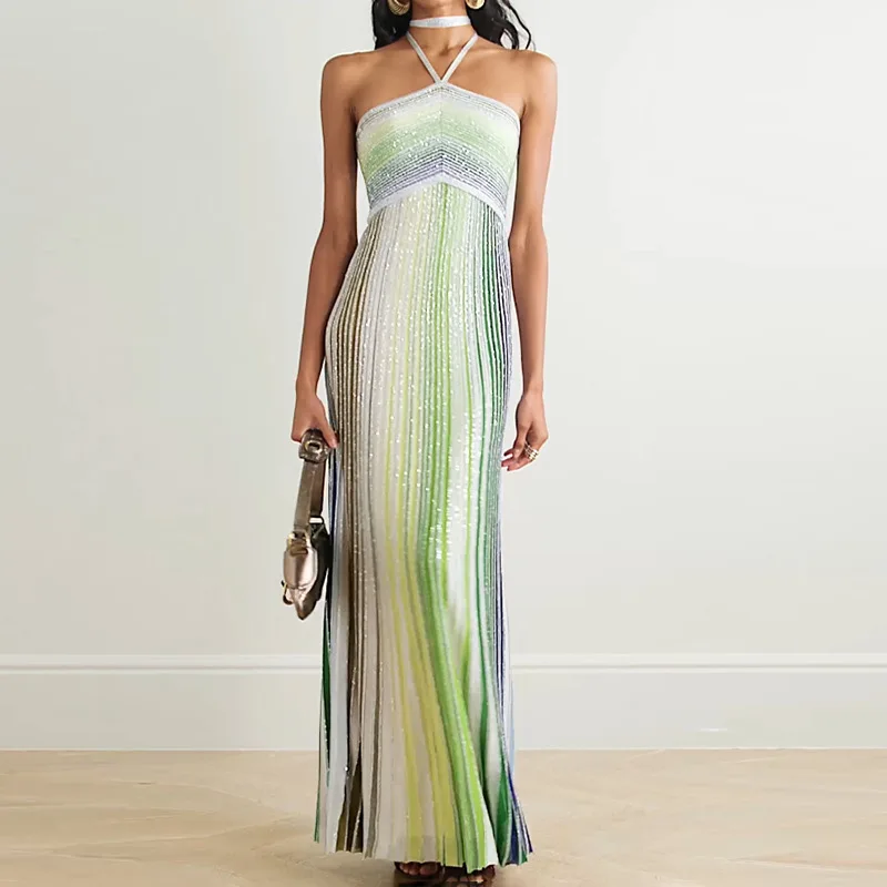 KAF Bohemian Style Neck Tie Women Evening Party Dress 2025 Summer New Patchwork Clashing Design Female Prom Dresses