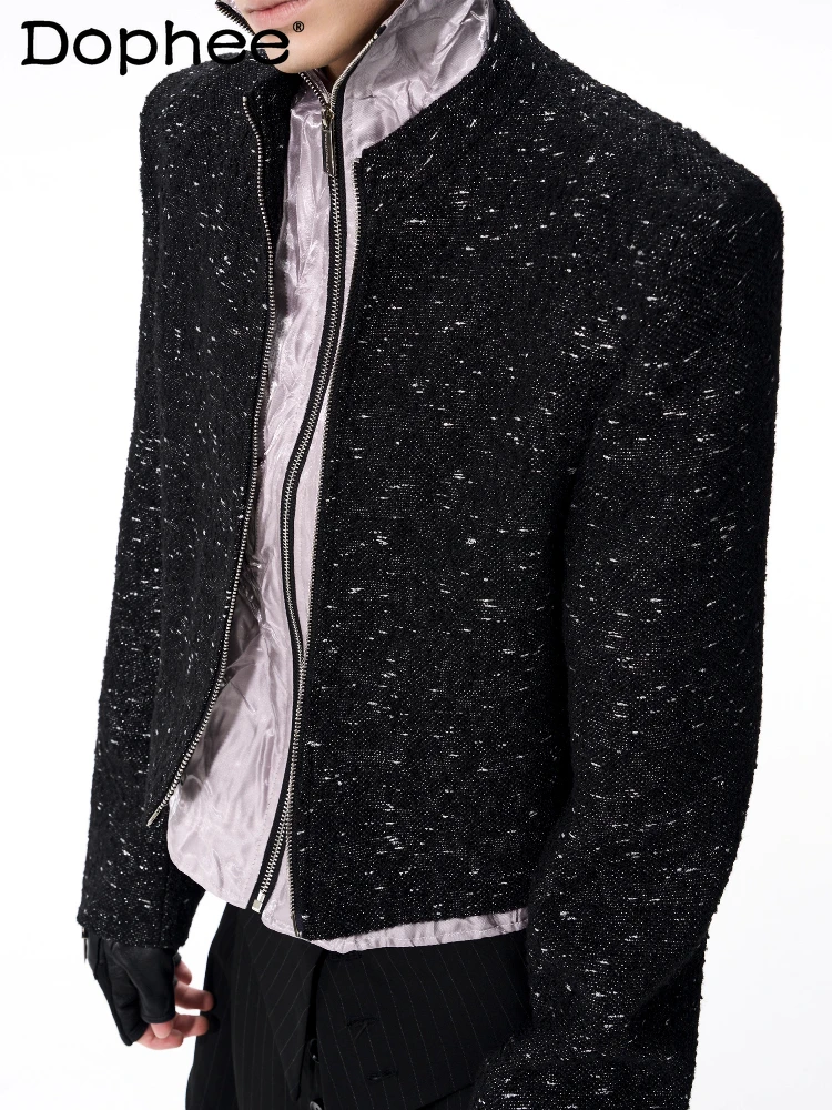 

2025 Autumn New Men's Stand Collar Jackets Men's High-end Faux Two-piece Small Fragrant Coats Light Luxury Handsome Chic Jackets