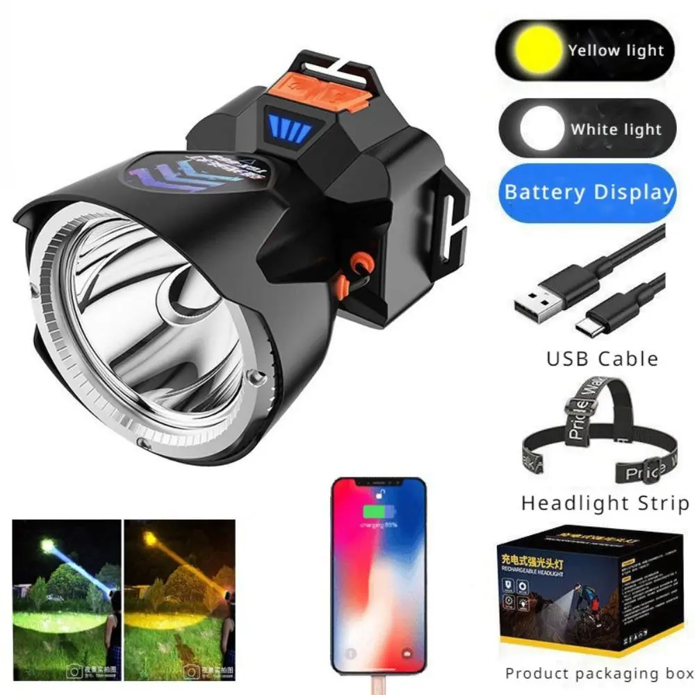 

Rechargeable Strong Light Headlamp Emergency Charging Waterproof Night Fishing Head Lamp Long Battery Life Electric Display