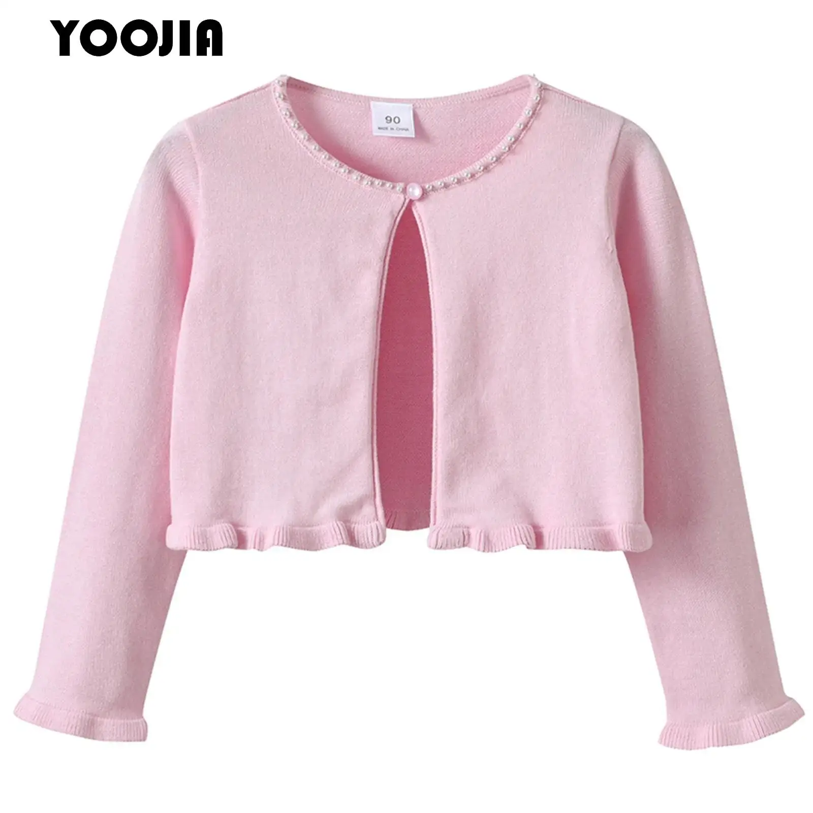 

New Kids Girl Cardigans Sweater Jacket Pink Long Sleeve A Buckle Sweet Shawl Outerwear Children Clothes for Party Gown Cover Up
