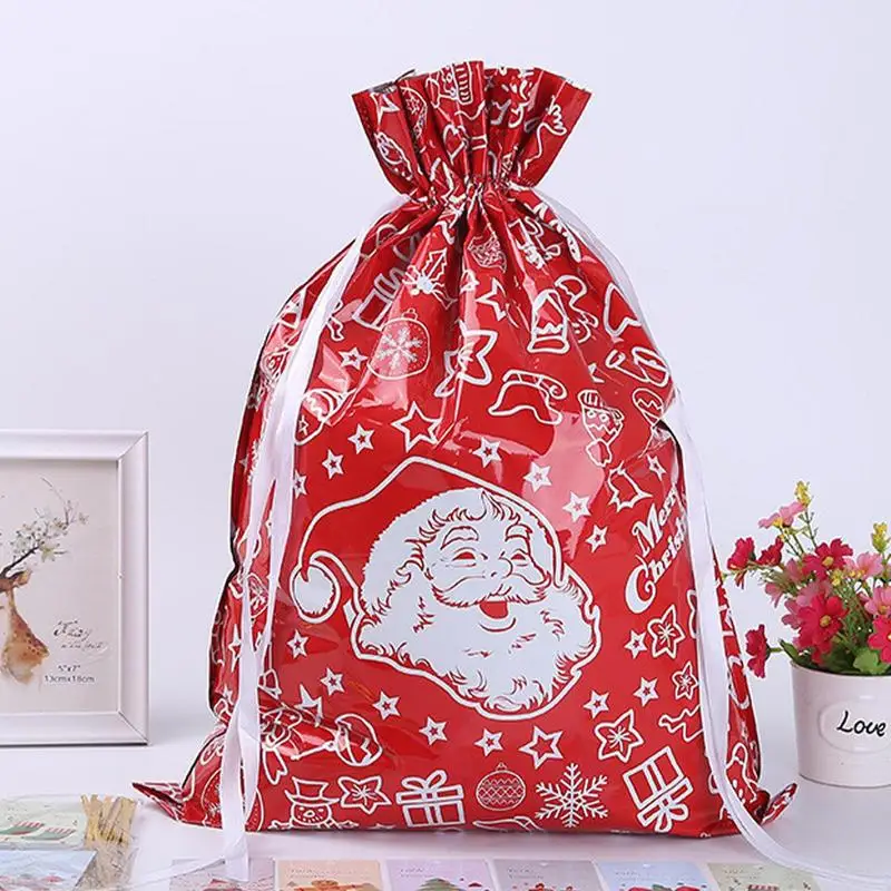 Christmas Goodie Bags Treat Bags Christmas Wrapping Bags 10X Christmas Snack Bags Drawstring Pouch Storage Bag Aluminum Foil