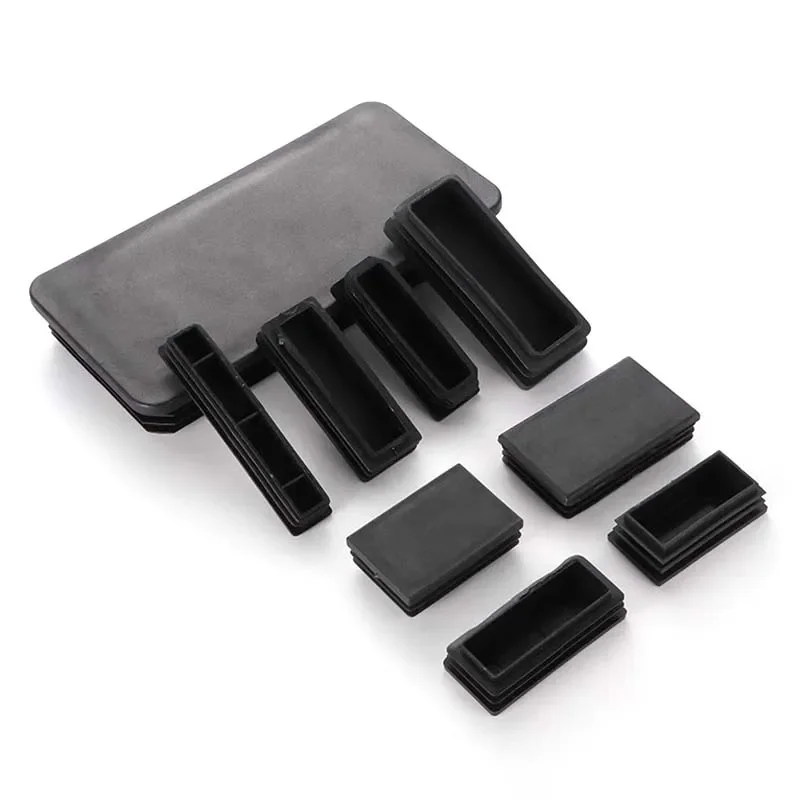 10pcs Black Rectangular Plugs Pipe Tube Cap Plastic Tubing End Cap  For ladder Furniture chair table Leg Protector 10~100mm