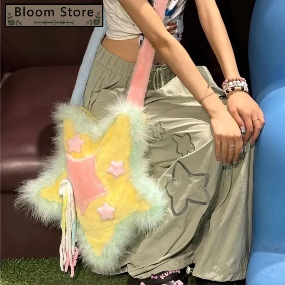 

Bloom Hot Girls Plush Star Messenger Bag Women Haruku Aesthetic Fur Soft Y2k Handbag Female Fairy Core Crossbody Bags Bolsos