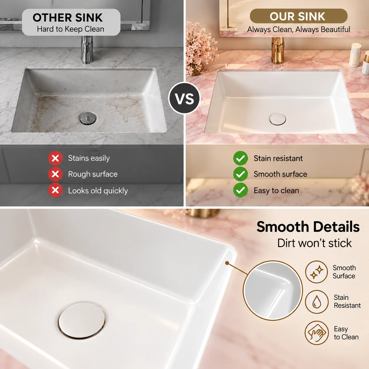 Rechteckiges Marmor-Waschbecke – Home Bathroom Vanity Bewertung und Preis