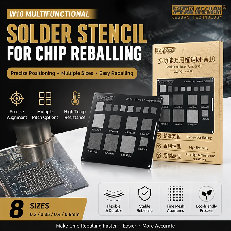 KEGUAN W10 Chip Reballing Stencil High Temperature Flexible Multi Pitch 03 035 04 05mm for Mobile Phone PCB Repair
