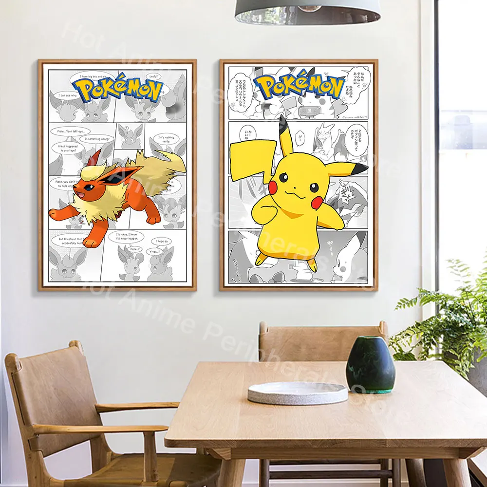 Posters Anime Pokemon Peripherals Art Canvas Painting Blastoise Mewtwo Picture Comic Kawaii Mural Decor Gifts for Baby Girl Room