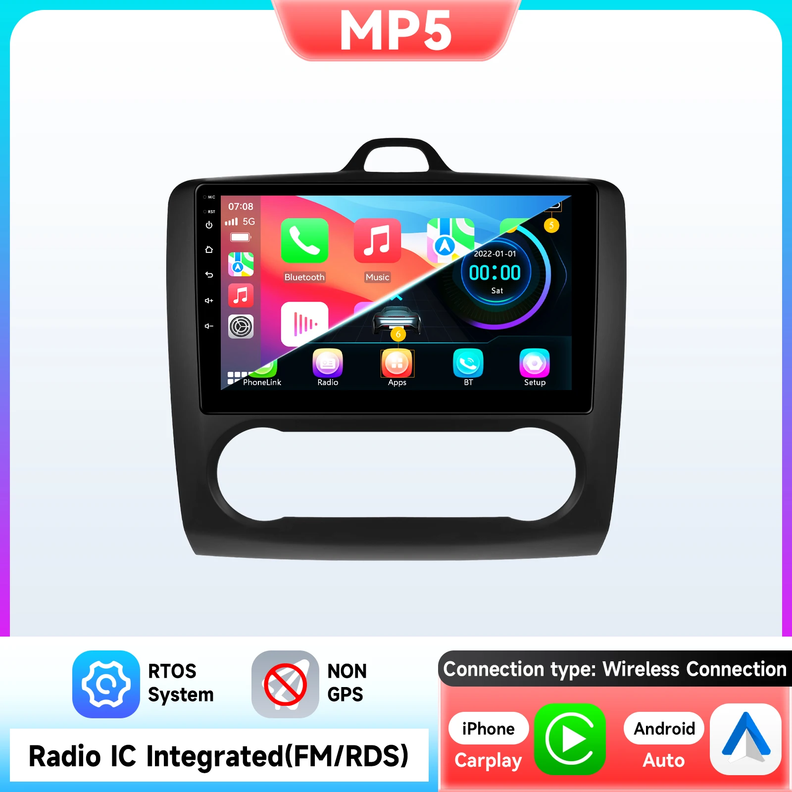 9 inch Android 15 autoradio voor Ford Focus 2 Mk2 2004 - 2011 multimediaspeler navigatie GPS 2Din Carplay stereo Qualcomm scherm