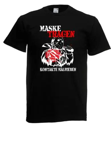 Herren T-Shirt Maske Tragen! Kontakte Halbieren! Jason Halloween bis 5XL