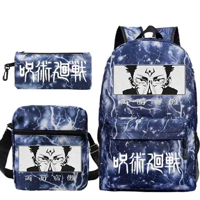 Jujutsu kaisen mochila 3 pçs conjunto meninas meninos saco de escola crianças mochila anime ryomen sukuna mochila portátil com sacos ombro