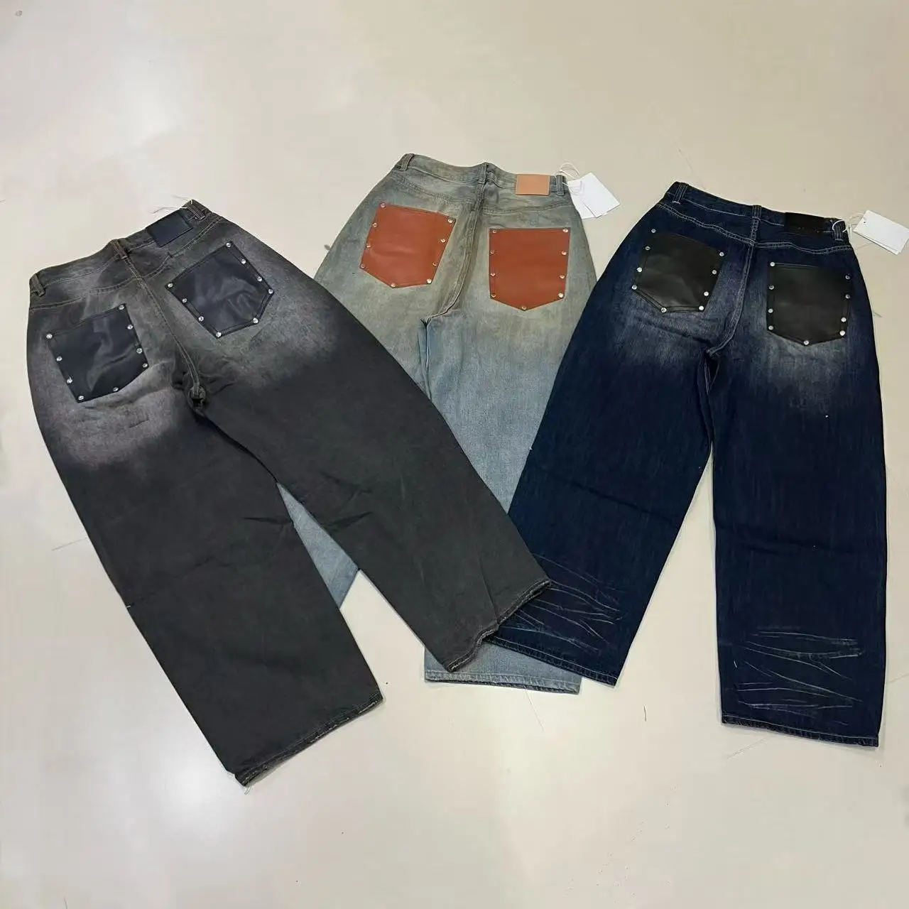 Rustic Straight Leg Jeans with Rivet Design And Mud Dyeing  Detailing Youthful Casual Wear Resistant to Deformation