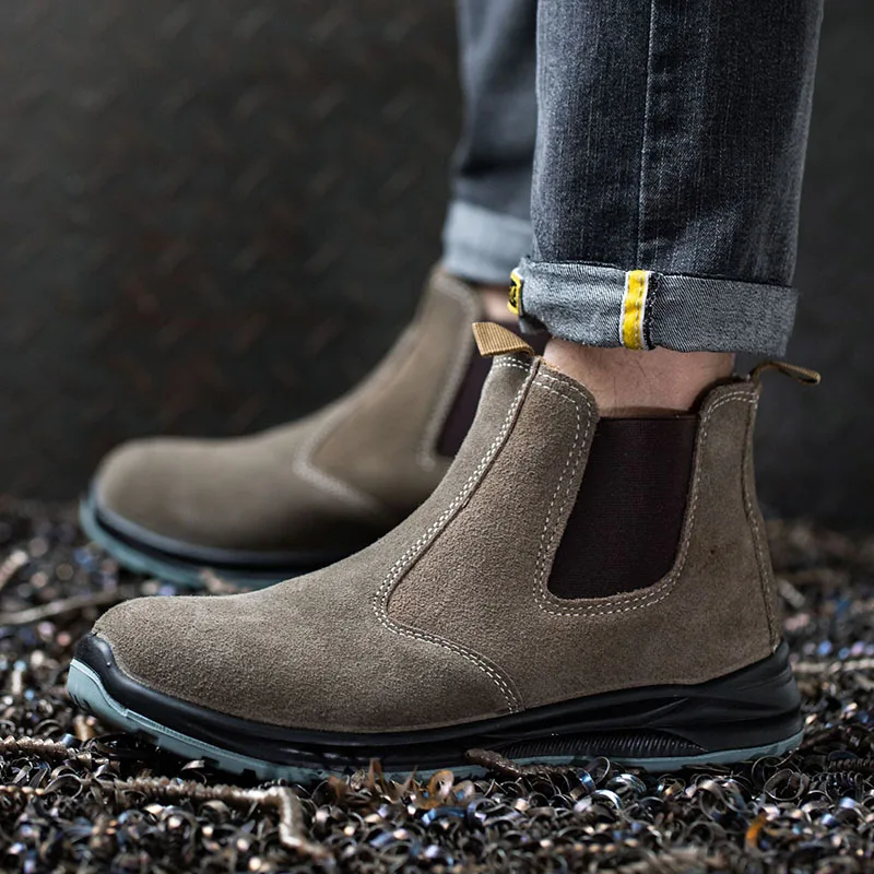 plus size mens casual breathable steel toe caps work boots cow suede leather welding shoes worker safety chelsea boot safe botas