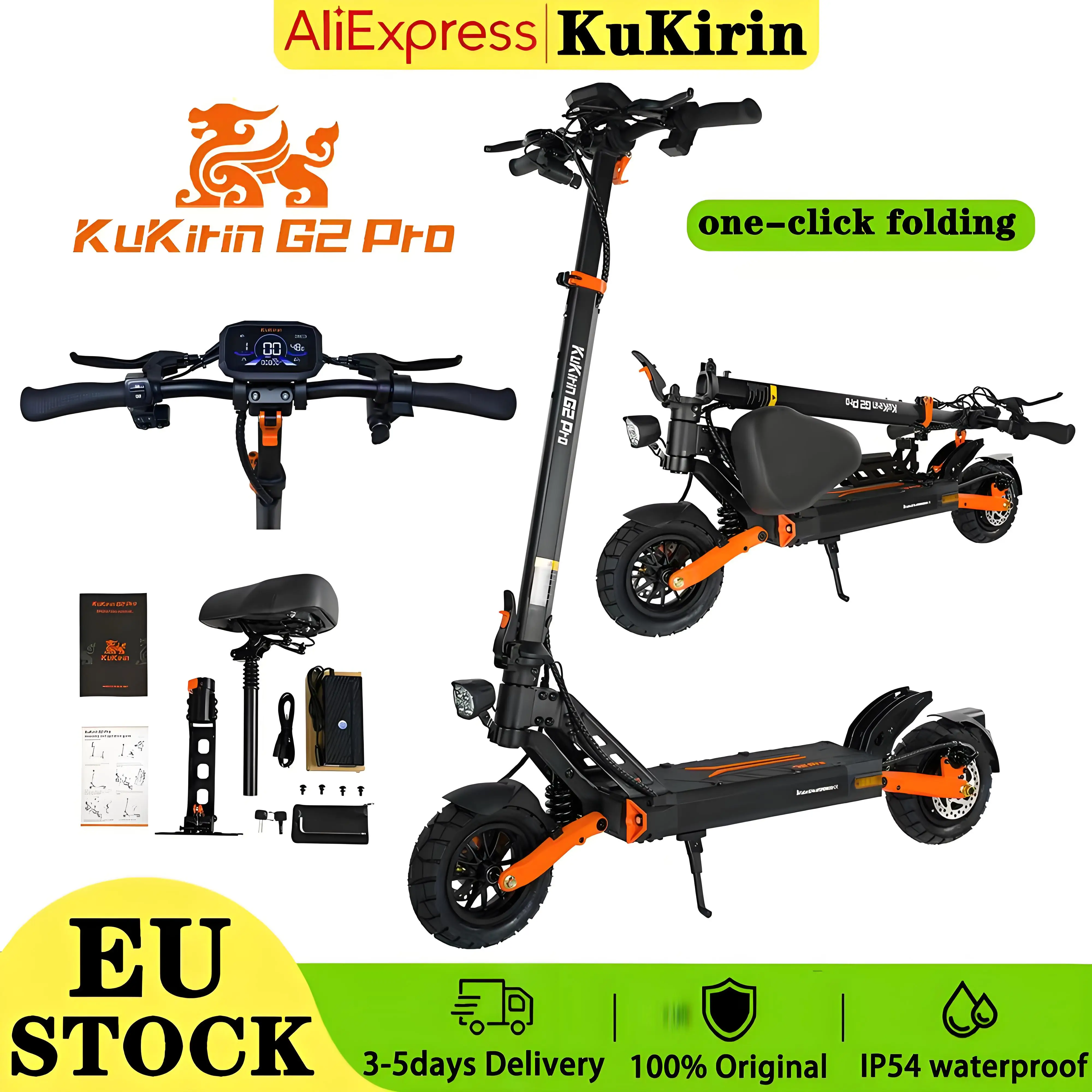 2025 Nouveau Kukirin G2 Pro scooter électrique urbain / tout terrain 1000W 48V15.6AH 45HP/H Scooter électrique pliant avec siège