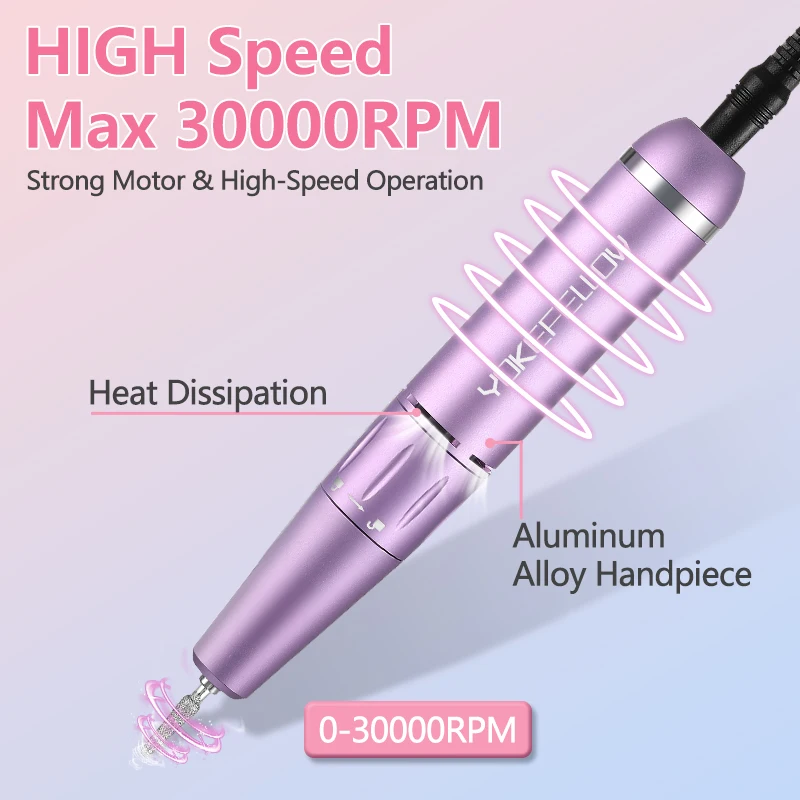 Yokefellow 30000RPM Portable Electric Nail Drill Machine Rechargeable Electric Nail Drill Polish for Manicure Salon & Home Use