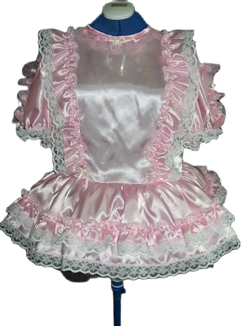 Hot Selling French Girly Adult Maid Girl Baby Neutral CD TV Satin And White Pink Lace Dress Party Dress Customization