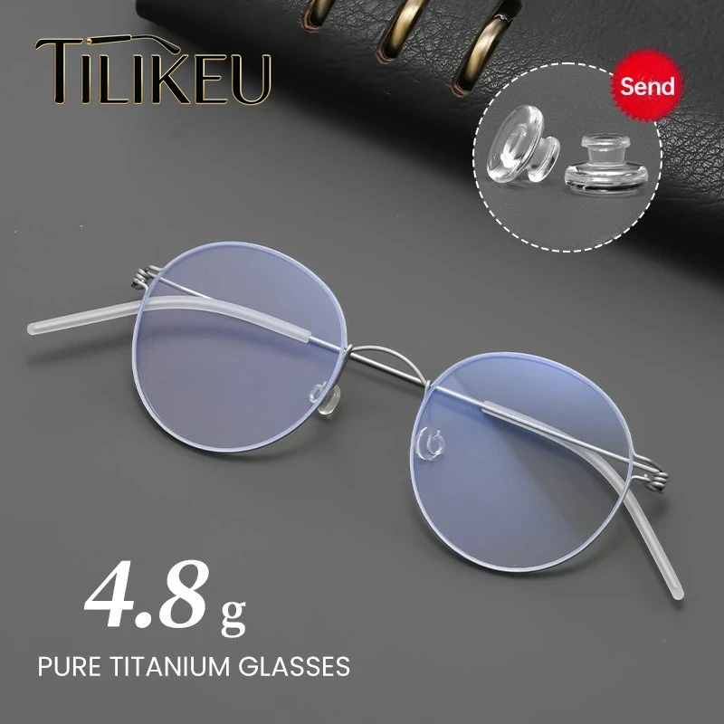 4.8g Ultra-Light Pure Titanium Round Screwless Eyeglasses Frame Men and Women Optical Prescription Glasses Frame Denmark Eyewear