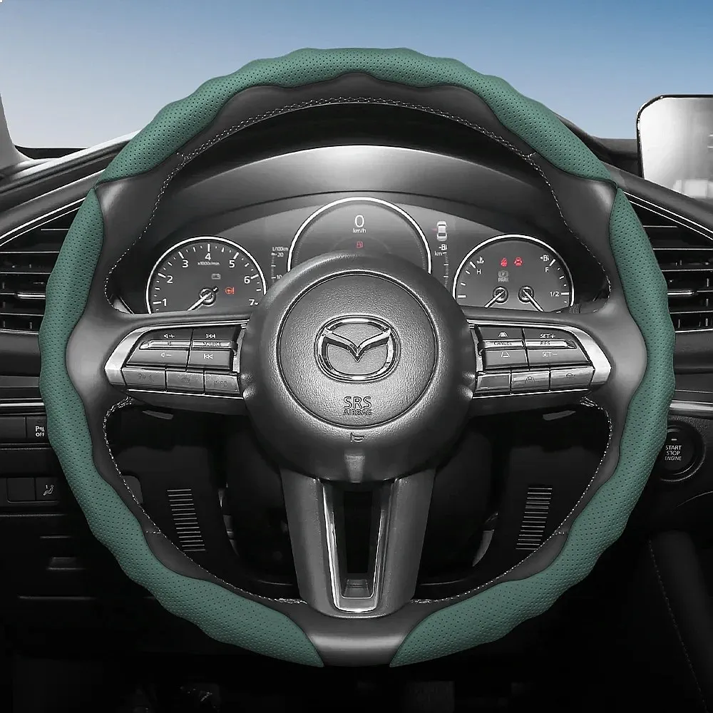 Suitable for Mazda Steering Wheel Cover with Wavy Sports Design, Breathable Leather, Segmented Anti-Slip, Sweat-Absorbing