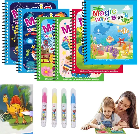 Bilashmart Kids Graffiti Coloring Water Picture Book Sensory Early Education Puzzle Drawing Toy Ocean Dinosaur Animal Water Drawing Picture