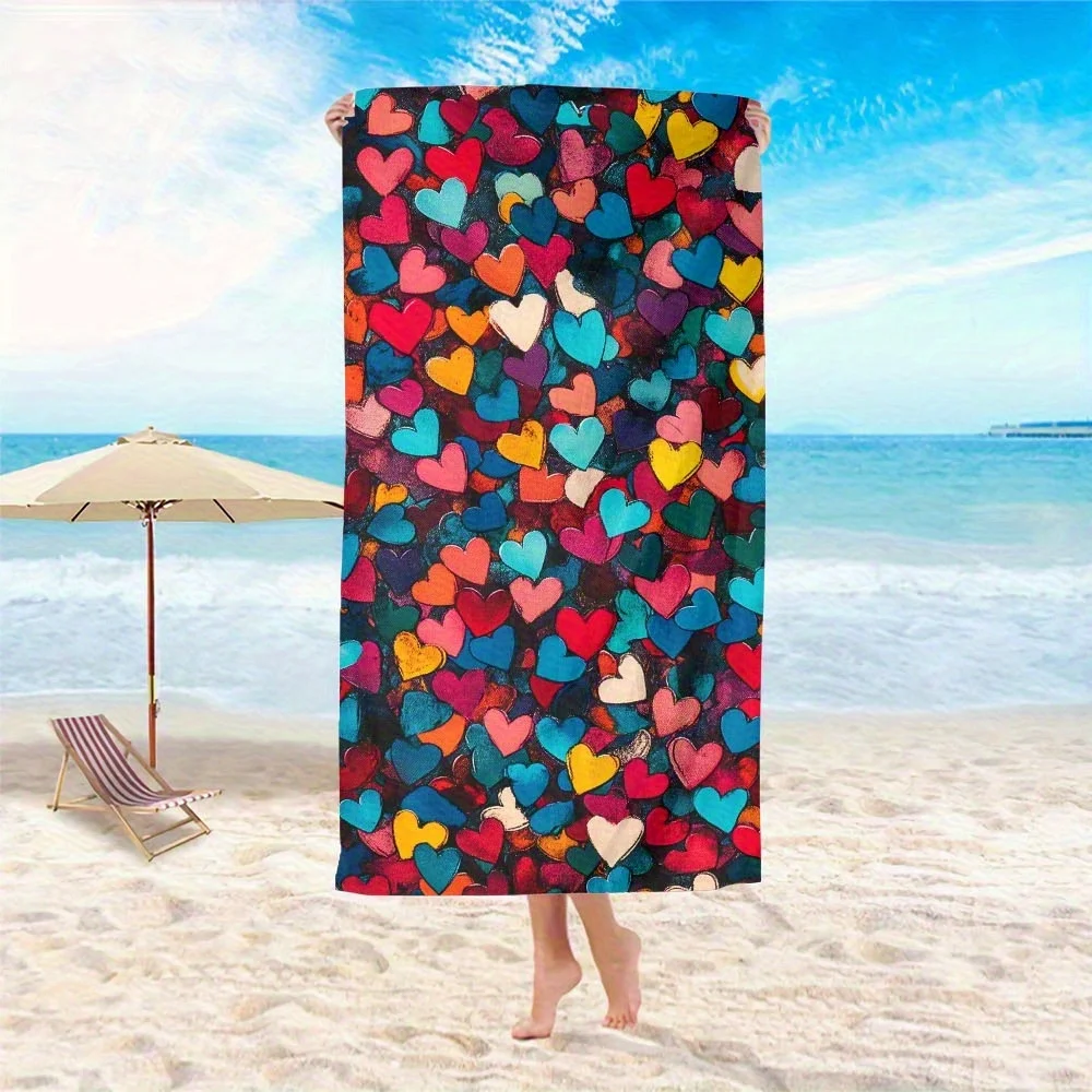 Beach towel colorful heart-shaped pattern sunscreen and windproof suitable for beach pool camping travel beach blanket