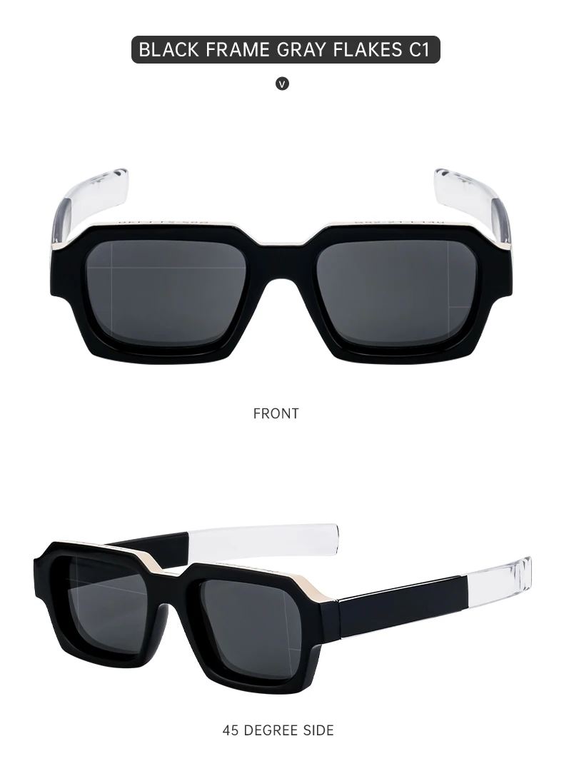 Vintage quadratische Punk Sonnenbrille Männer Frauen Luxusmarke Mode Rechteck Sonnenbrille für männliche zweifarbige Brillen mit dickem Rahmen – Detail 14