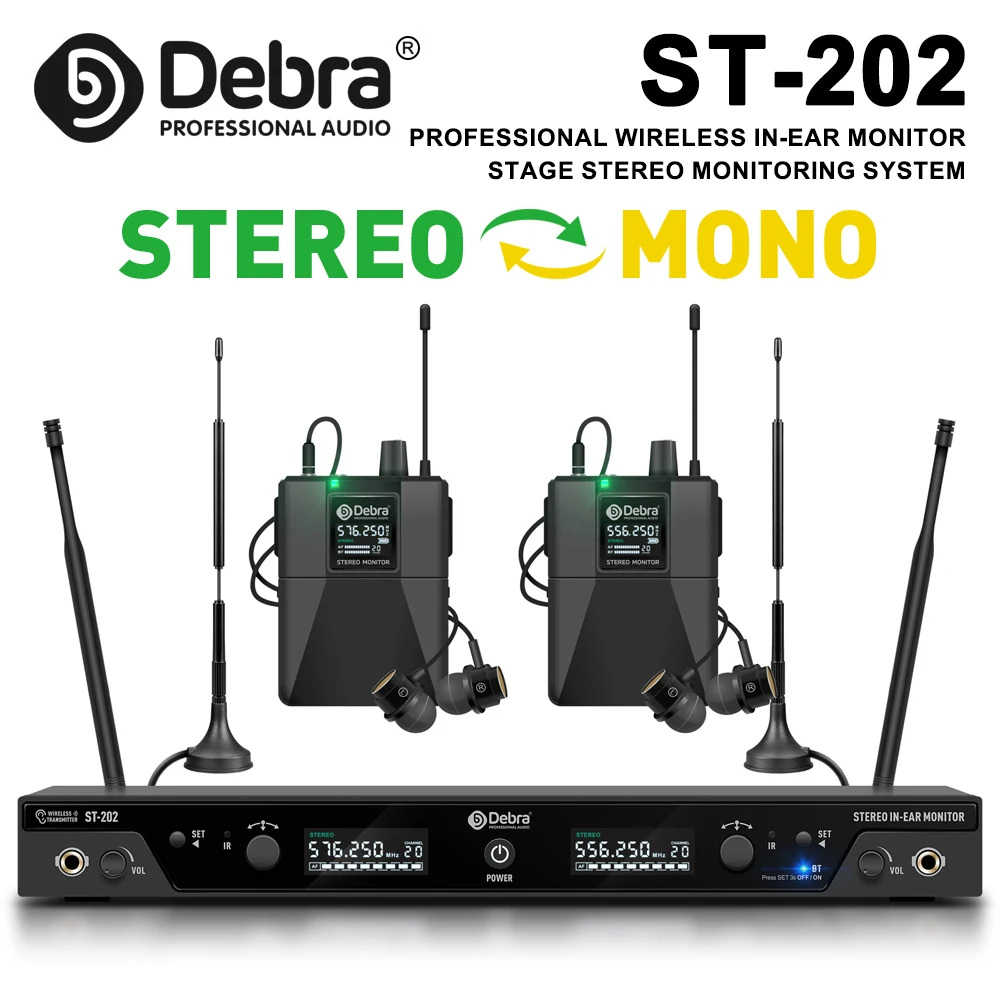 Sistemas de monitoreo intrauditivos inalámbricos ST-102 y ST-202, estéreo con Bluetooth 5,0, transmisor de doble canal para escenario y conciertos