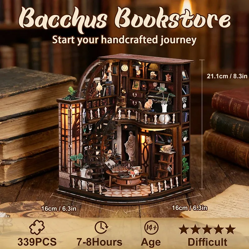 

Деревянные миниатюрные домики-фигурки «Книжный магазин Бакхус» DIY: Сборные домики-подставки для книг, подарки друзьям на день рождения, декор для дома