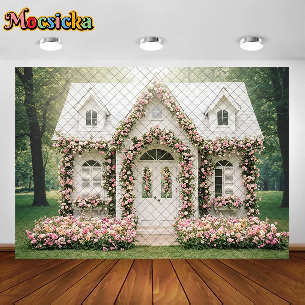 Mocsicka Photography Background  Floral Arch Doors Window Curtains Decoration Backdrop Adult Pregnant Women Portrait Studio Prop