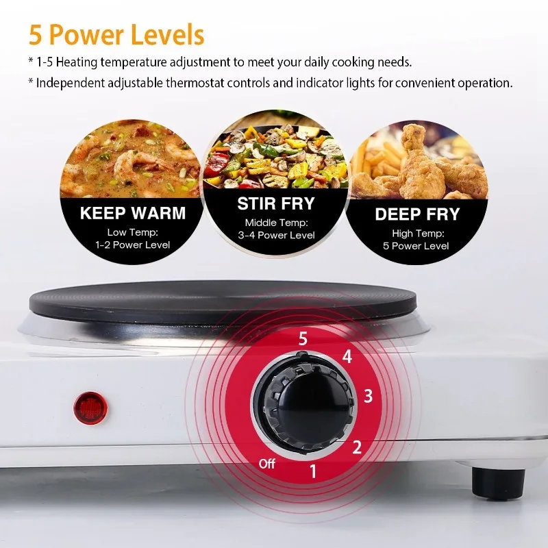 Powerful 2000W Double Electric Burner - Portable Dual Countertop Hot Plate with 5 Gear Temperature Control