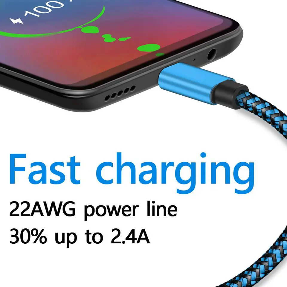 USB Type C Cable Date Sync 2.4A Fast Charging For Samsung Huawei Android Mobile Phone 1M 2M 3M Nylon Braided Wire Charger Cable - 4
