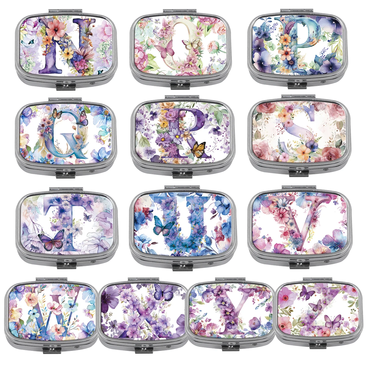 Letter Metal Medicine Box Purple Flower Pill Packaging Health Products Moisture Resistant Storage Case Personalized Casket
