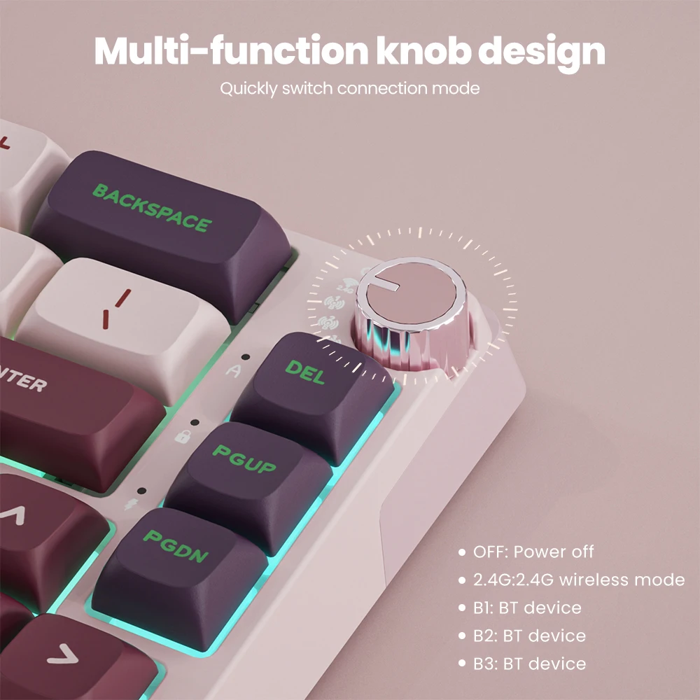 KZZI K68PRO Wireless Mechanical Keyboard 68% PBT Keycaps Gasket Hot-swappable 68 Keys RGB Backlit Gamer Keyboard Function Knob