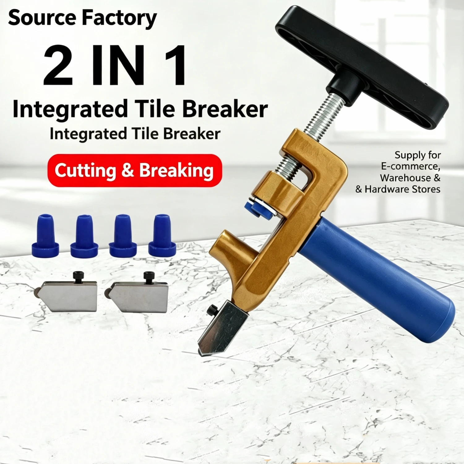2in1 Manual Tile Glass Cutter Breaker, Tungsten Steel Alloy Wheel, 3‑15mm Cutting Thickness, Ergonomic Handle Ceramic TileOpener