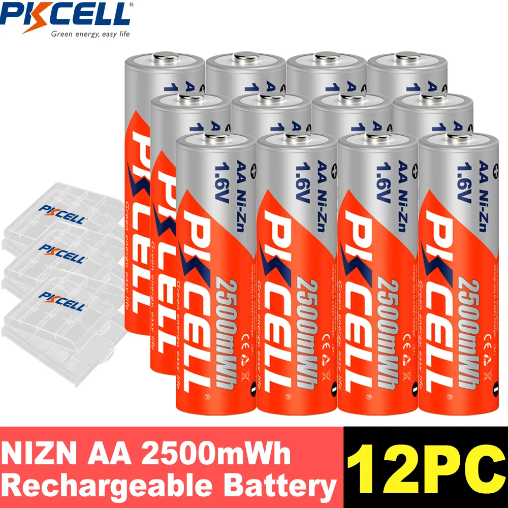 аккумуляторы никель-цинковые PKCELL 12 шт. 1,6 В AA 2500 МВтч Ni-ZN батареи никель-цинковые батареи AA и батарейный ящик чехол для хранения для игрушечной камеры