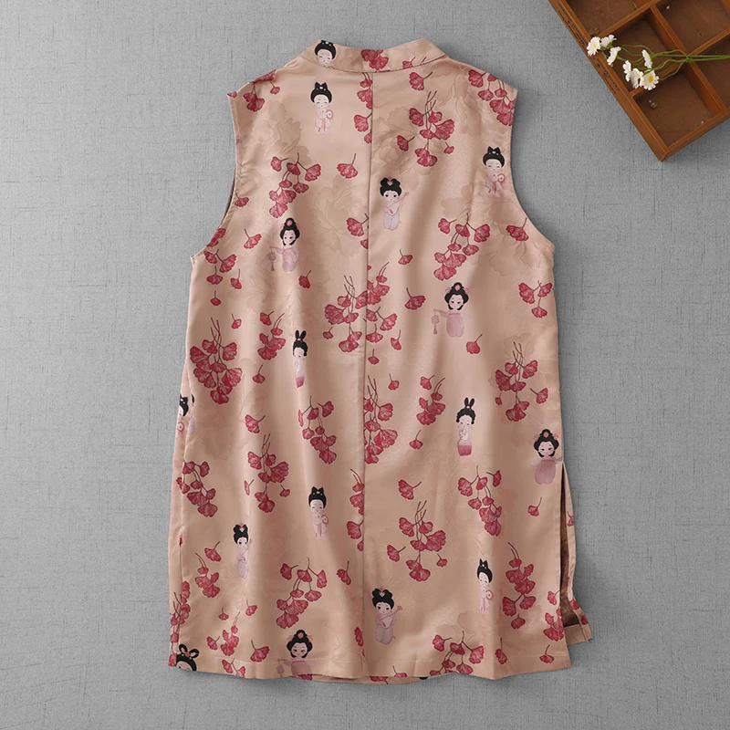 Colete Sem Mangas com Gola Alta e Botões, Estilo Zen Suave, Novo Estilo Chinês, Moda Fena para o Verão